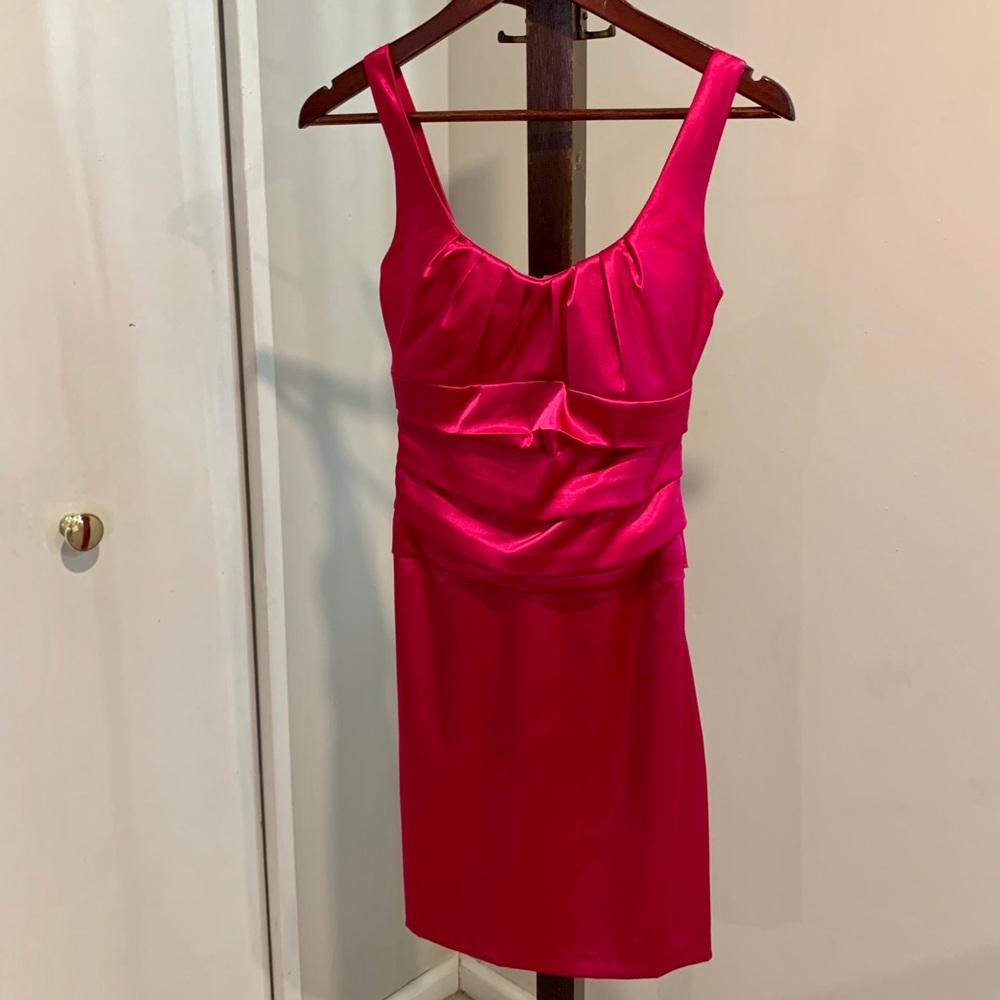 Fuchsia Satin Ruched holiday party dress